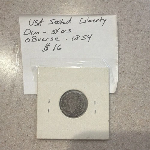 1854 Seated Liberty Dime Silver 10C Stars Variety