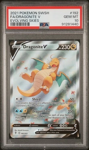 PSA 10 DRAGONITE V 192/203 | Evolving Skies Alt Art Pokemon Card