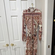 Easel Floral Maxi Dress Multicolor Collared Belted Long Sleeve S