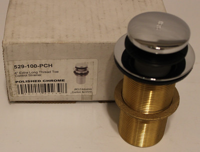 JACLO 529-100-PCH - Extra Long Thread Toe Control Tub Drain (4'' Long) - Chrome