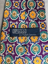 POLO by Ralph Lauren Vintage Geometric Print Silk Tie Made by Hand U.S.A.