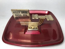 Vtg Shell Gas Station Art Deco MCM Metal Ashtray Advertising Hartford 1950's