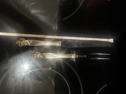 2pc Wallace Sterling Orchid Elegance CARVING KNIFE 11" FORK 9 3/8" No Monogram