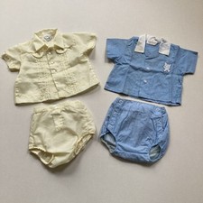 Vintage 1950  s Baby Infant Outfits with Rubber/Plastic Pants Nannette blue 2x