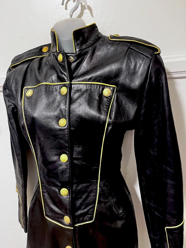 复古 80 年代 Michael Hoban 适用于北海滩羊皮军用风格连衣裙 XS — 第 2/4 张图片