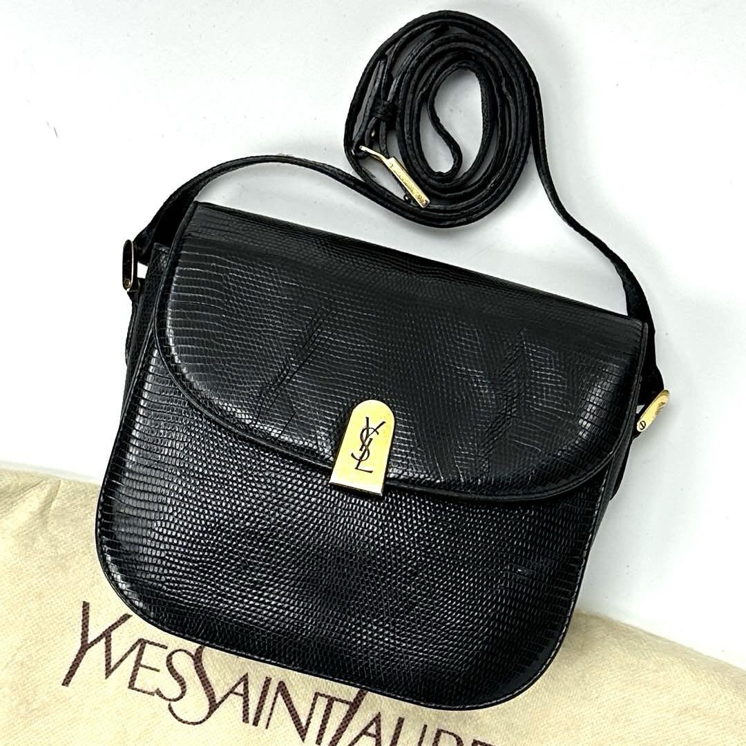 Yves Saint Laurent Black Lizard Pattern Lining Shoulder Bag Pre-Owned