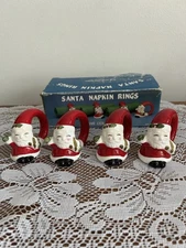 Vintage Ron Gordon 1980 Santa Claus Ceramic Napkin Rings set of 4 Christmas