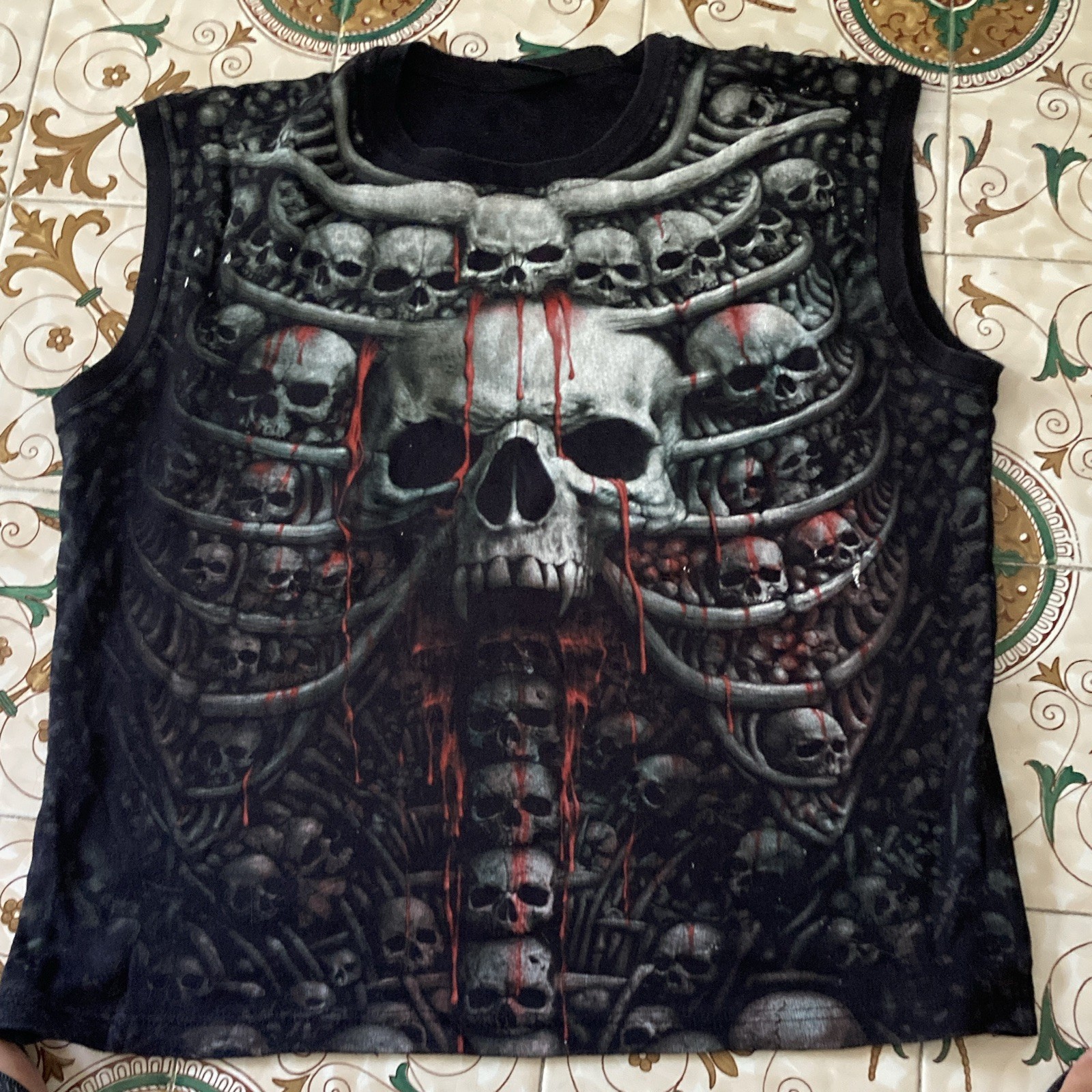 Spiral T-shirt uomo XL senza maniche nero cotone jersey grafica teschio