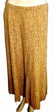Vtg SUSAN GRAVER Maxi Stretch Lace Maxi Skirt Elastic Panel Cut Antique Gold Med