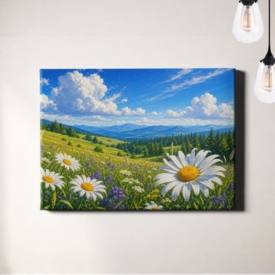 Daisy Meadow Canvas Print Summer Landscape Wildflower Field Scene