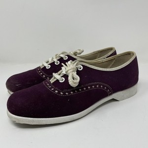 Vintage AMF Bowling Shoes Women 7 Purple Suede Oxford Lace Up Made in USA 60s
