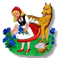 1970er VEB Meissen, Rotk&auml;ppchen beim Blumenpfl&uuml;cken 18x18cm DDR Laubs&auml;gearbeit