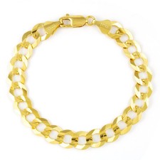 10K Yellow Gold Solid 10mm Concave Curb Cuban Chain Italian Mens Bracelet 8.5"