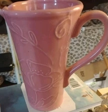 Florist Pink Pitcher Vase FTD with Handle & Spout raised Floral Design 7.5"