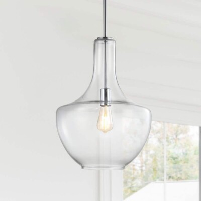 Watts 13.25 in. 1-Light Chrome/Clear Glass/Metal LED Pendant by JONATHAN Y