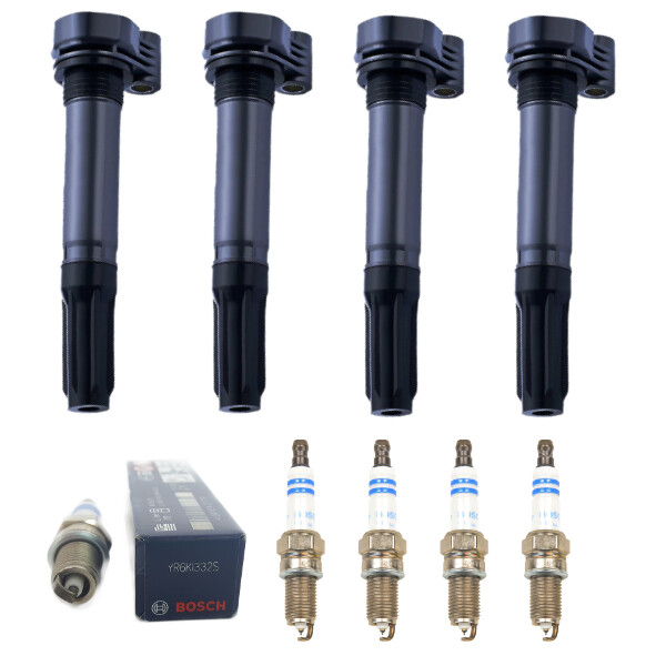 New Set of 4 Iginition Coil  Bosch Spark Plug for 2012-2016 Fiat 500 1.4L L4