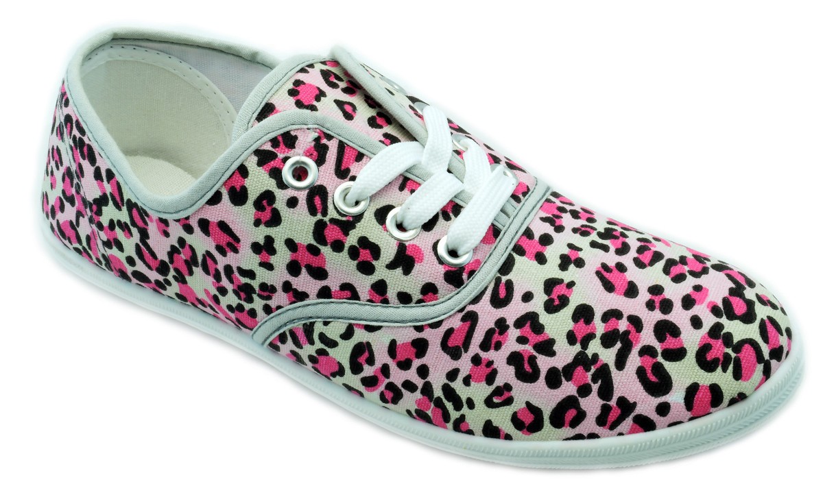Women's Pink Leopard Cheetah Print Canvas Lace Sneakers Plimsoll