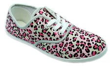 Women's Pink Leopard Cheetah Print Canvas Lace Sneakers Plimsoll Tennis Shoes