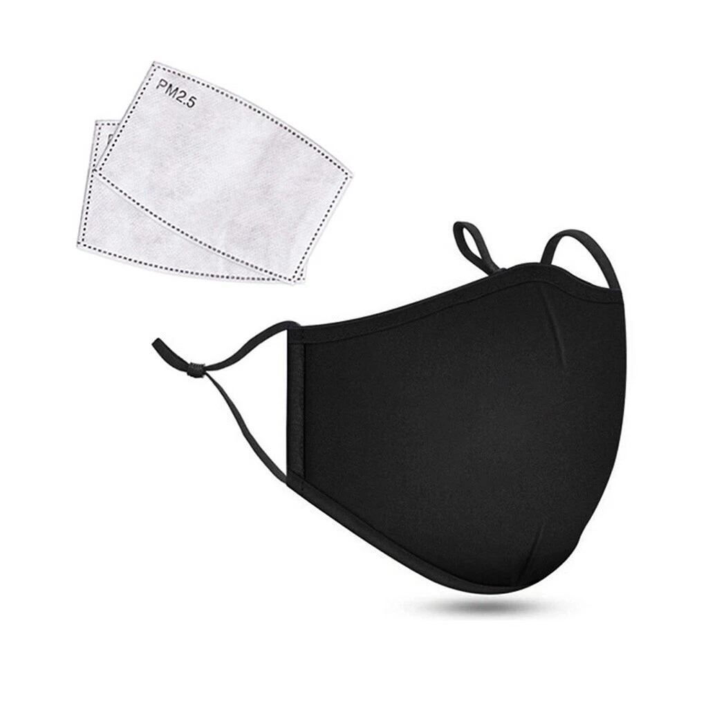 50 Reusable Unisex Soft Cotton Face Mask + 100 PM2.5 filters Black Large bulk