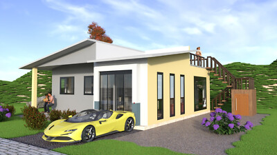 Modern House Plan with Blueprint PDF, DWG & 3D Design- 855sqft (No 10)