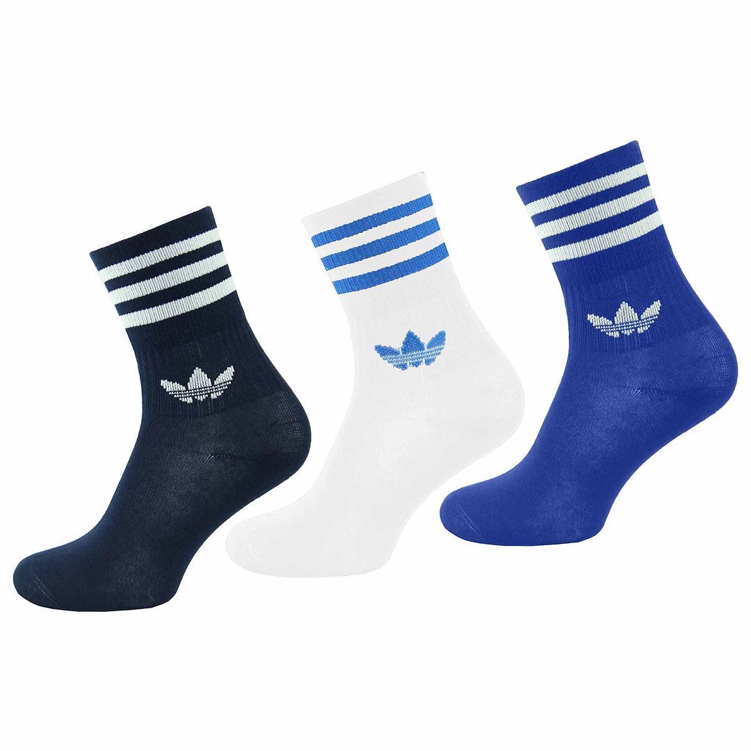 Adidas 3 Pairs Mid Cut Crew Mens Blue White Socks ED9395 | eBay