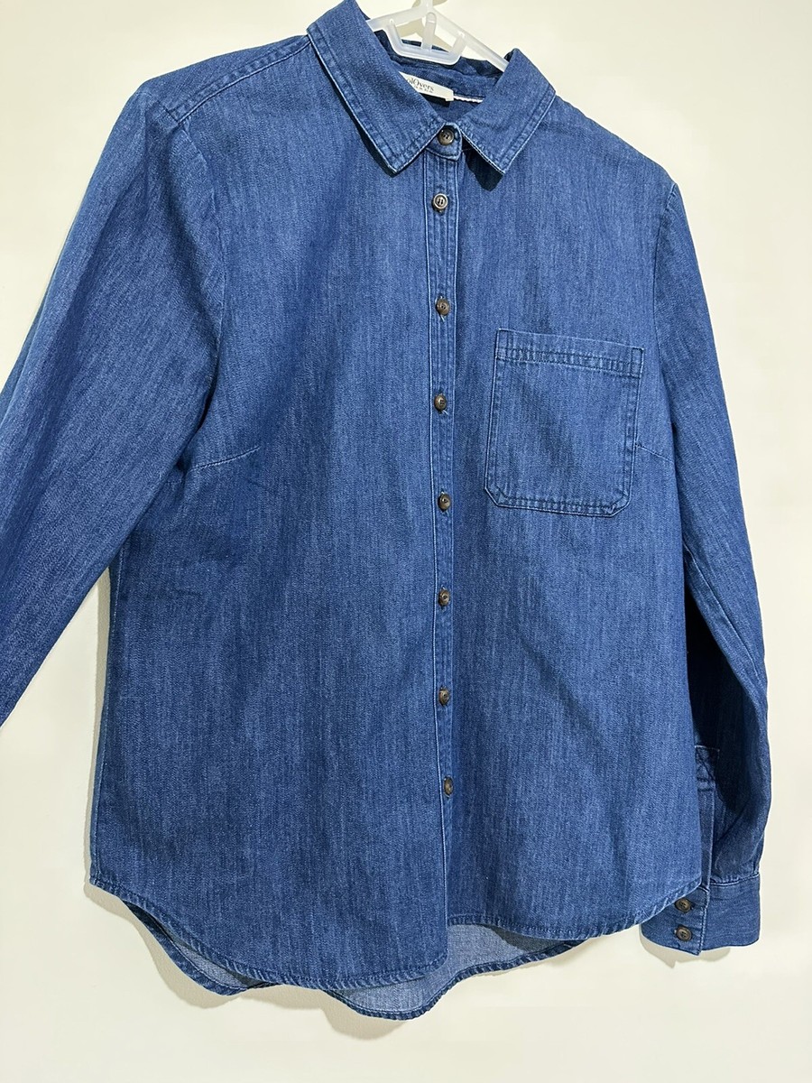 Woolovers Size 10 Dark Denim Shirt Long Sleeve Western Cowgirl