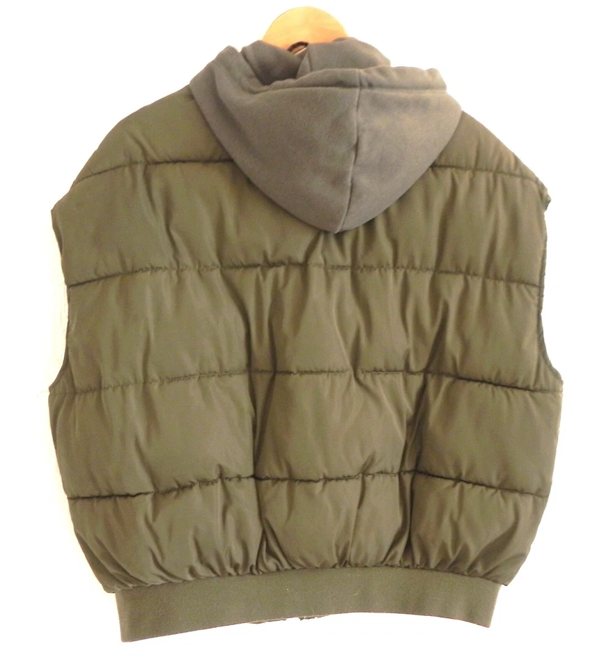 Zara SUPEROVERSIZED Vest Quilted Hooded Pockets Olive Green Full Zip Size XS - Image 4 of 4