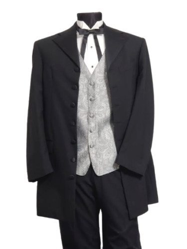 Men's Black Frock Tuxedo  Coat Long Western Cowboy Trench Zoot Duster TUXXMAN
