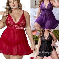 Plus Size Sexy Lingerie Womens Lace Babydoll Chemise Nightwear Sleepwear Panties