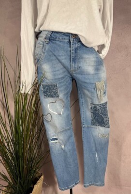 S.Woman JEANS Baggy Fit  stretch Hose Patches Strass SW1306 S 36 38