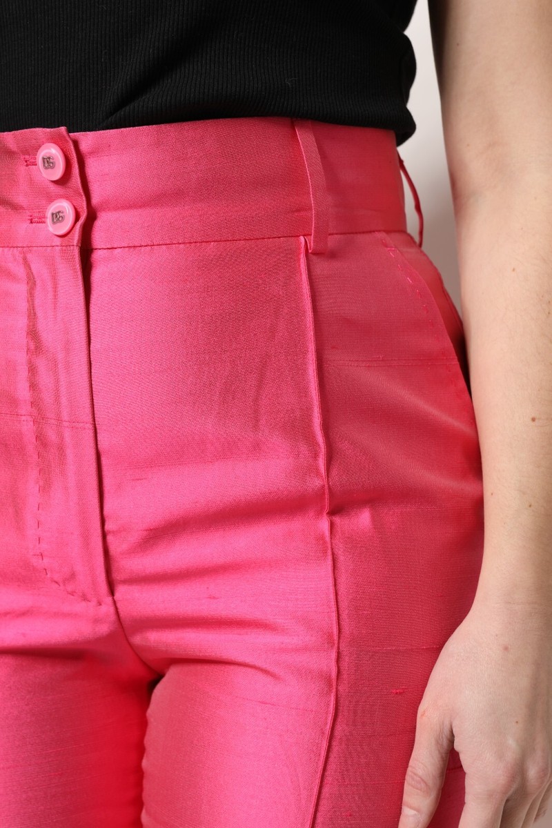 Dolce & Gabbana PINK LOOSE-FITTING SILK TROUSERS パンツ DOLCE & GABBANA Pants Pink Silk High Waist Tapered Trousers