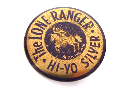 Lone Ranger Pinback 1938 LONE RANGER HI-YO SILVER blue brass pinback badge radio show ...