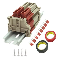 10 Gang DIN Rail Terminal Blocks, with (8) 2P Jumpers UL Listed