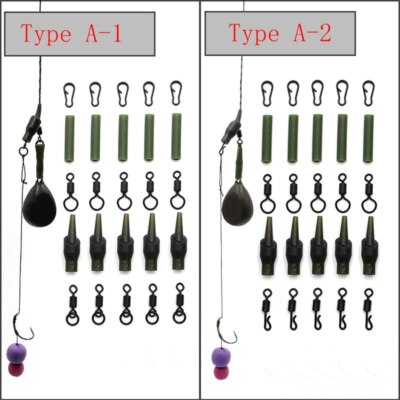 5 Set Running Rig Kit For Carp Anti Tangle Sleeves Quick Change Swivel Hair Rig