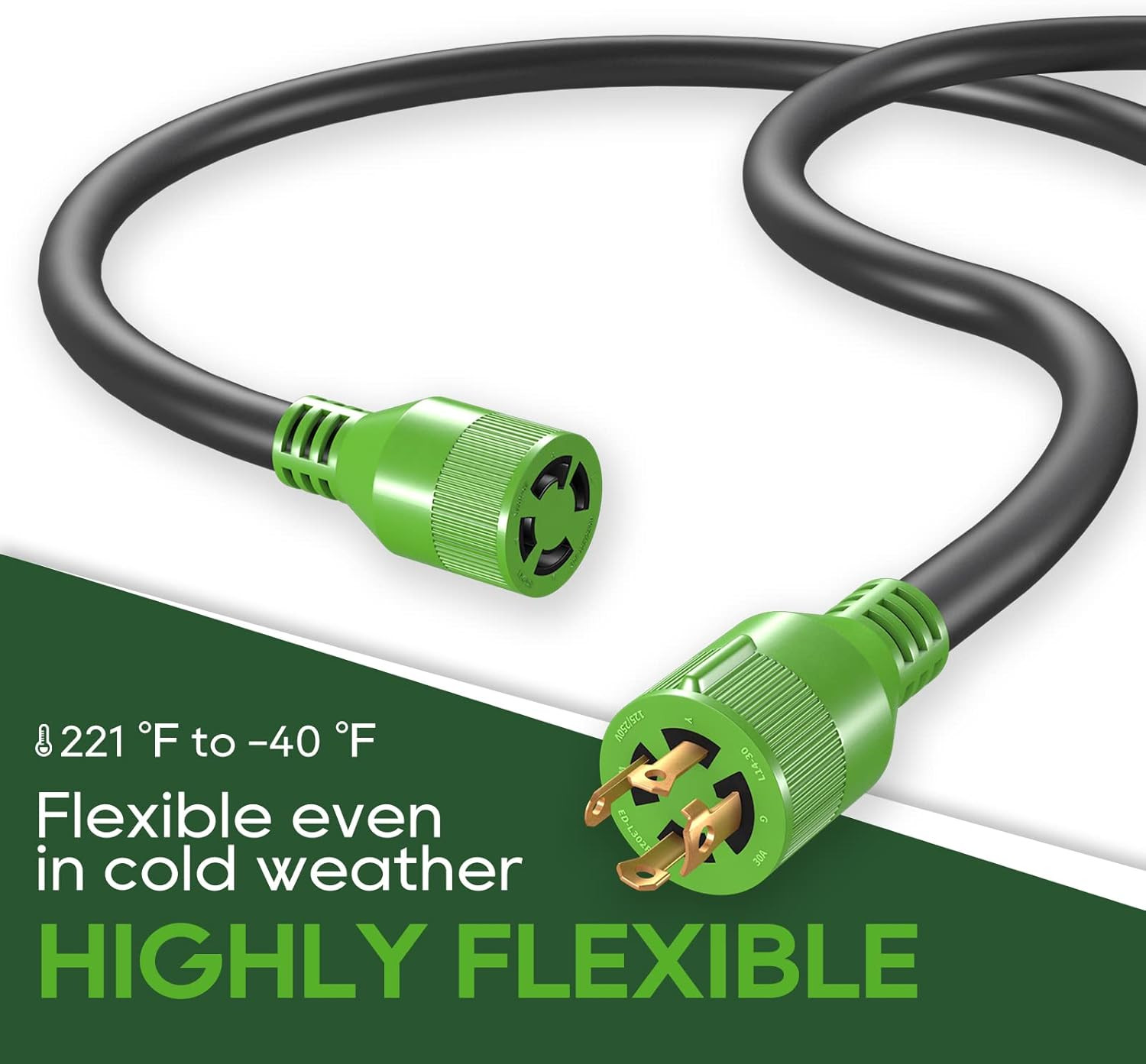 RVGUARD 4 Prong 30 Amp 10 Foot Generator Extension Cord, NEMA L14-30P/L14-30R, 1