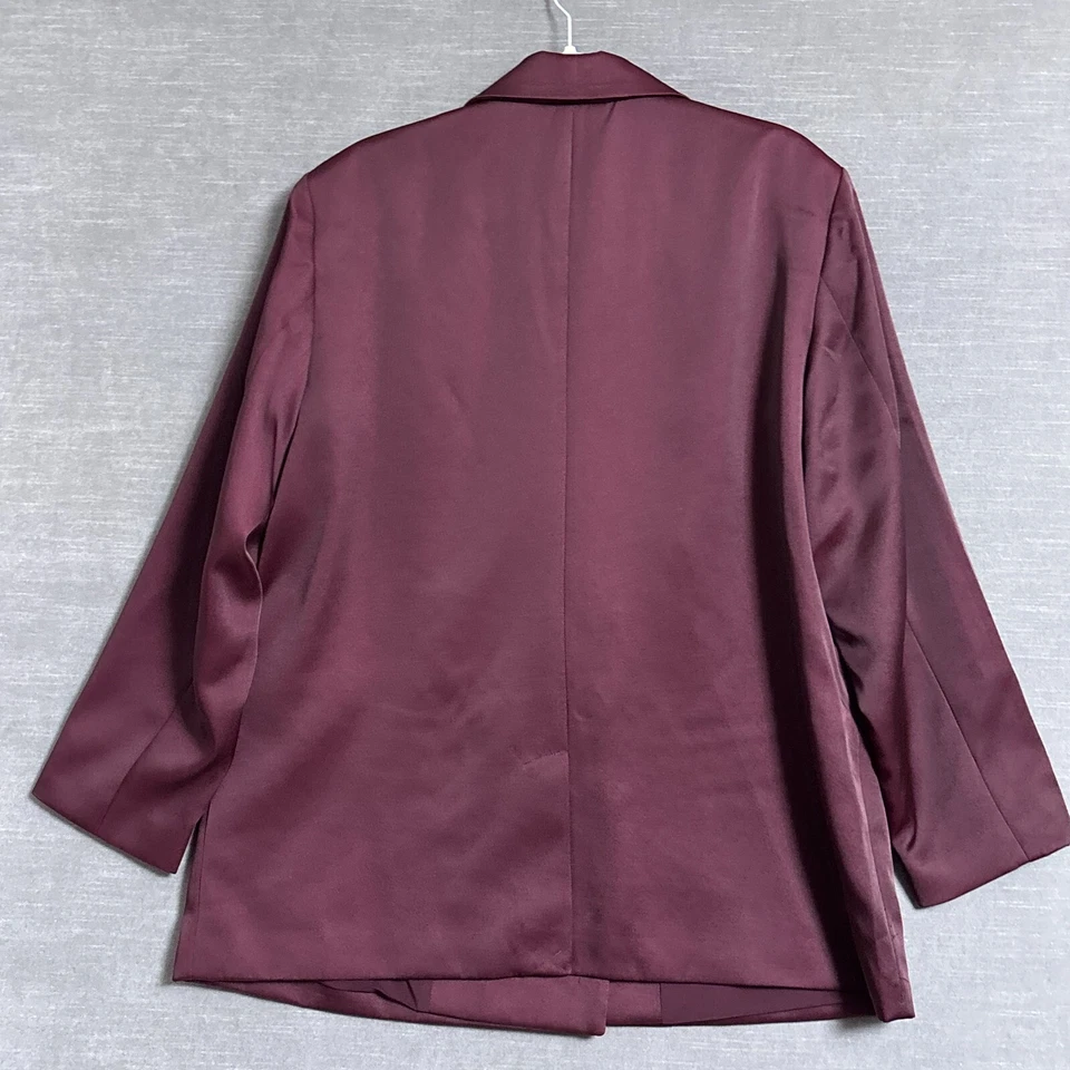 A New Day Blazer XL Burgundy Satin Double Breasted Career Cocktail Office Preppy - Image 4 of 4