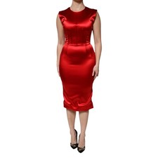 DOLCE & GABBANA Dress Red Acetate Sleeveless Sheath MidiWomen IT40/US6/S 2930usd