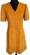 Ann Taylor 4 Small Mustard Yellow Faux Suede Puff Sleeve Stretch Sheath Dress