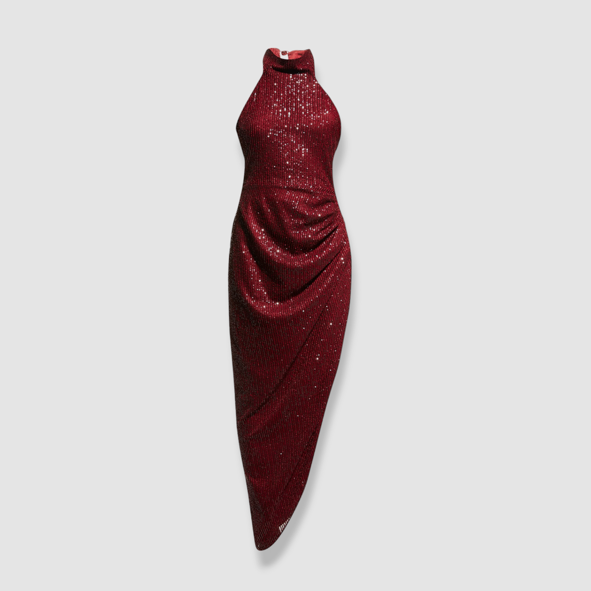 $715 In The Mood For Love Women's Red Sequin-Asymmetric Ruched