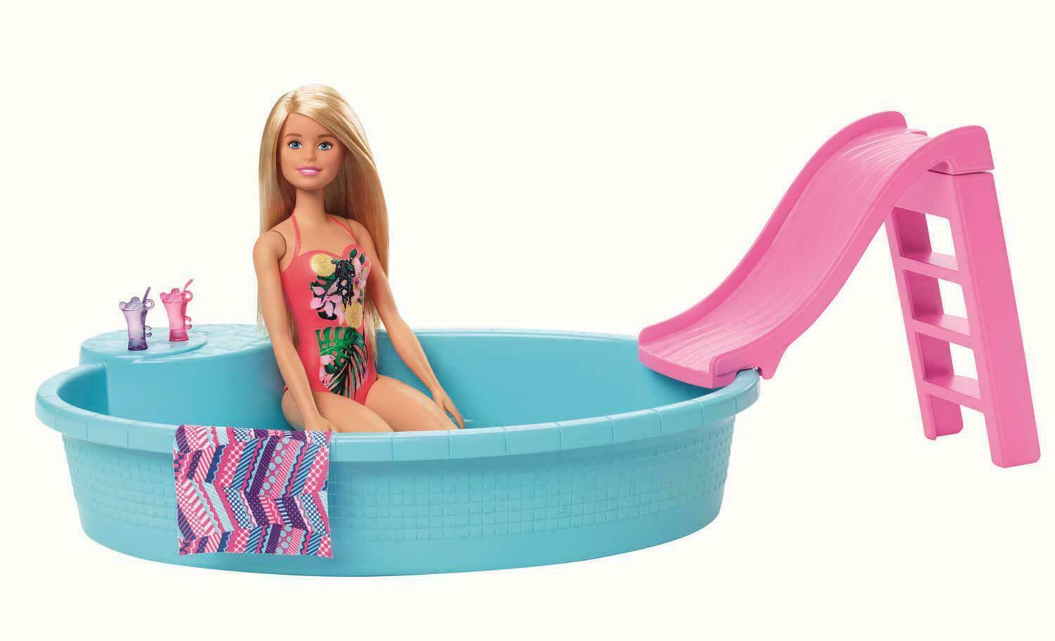 Barbie blonde et sa piscine à toboggan jouet de plage pour enfant