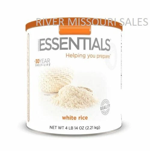 Essentials White Rice 5lbs Large #10 Cans Emergency Prep Long Term Food, 25 Year