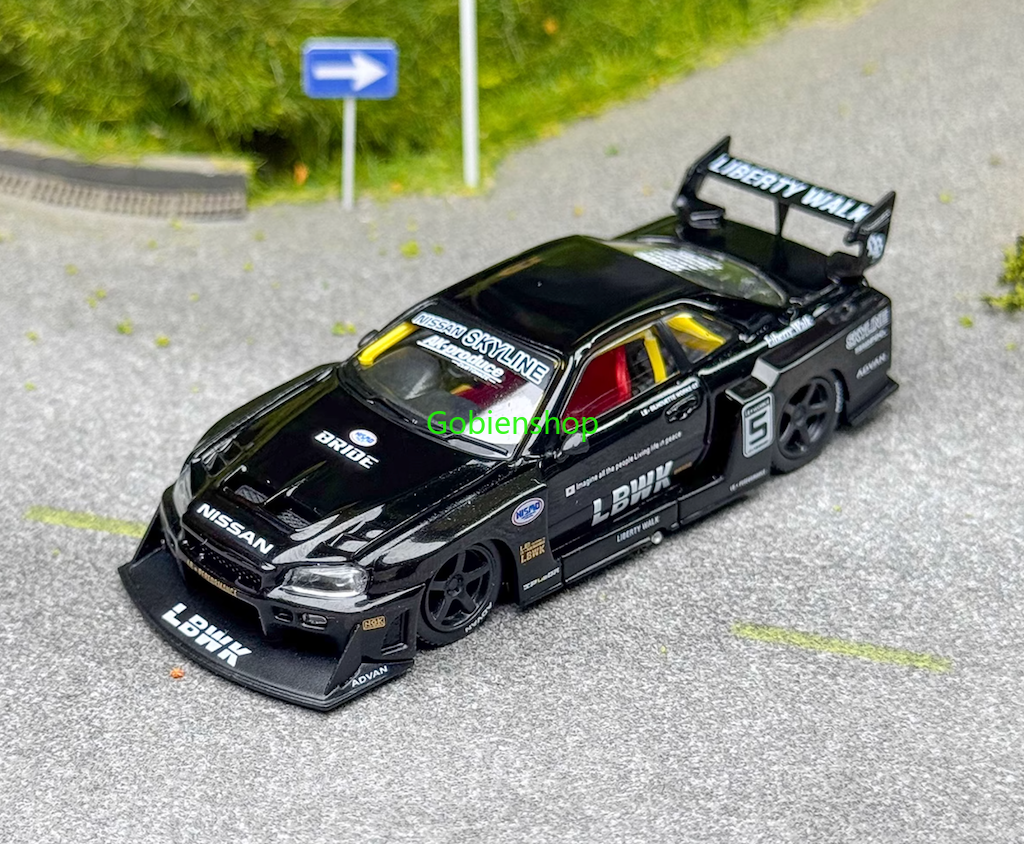 GB MINIGT 1:64 Black LBWK ER34 Skyline GTR #5 Sports Model