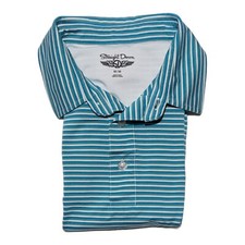 Straight Down Polo Golf Shirt Mens M Preppy Turquoise White Striped USA EUC