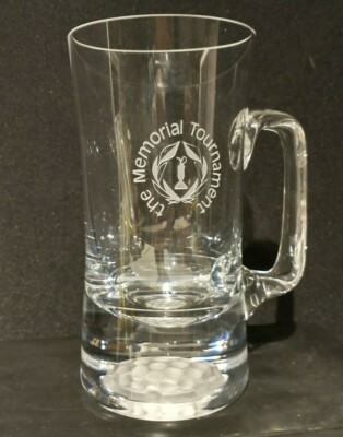 the Memorial Tournament Etched Handled Drinking Glass Mug w/ 3D Golf Ball Base