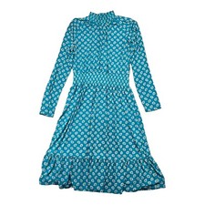 Michael Michael Kors Women's XL Teal Geo Print Ruffle Dress High Neck Office