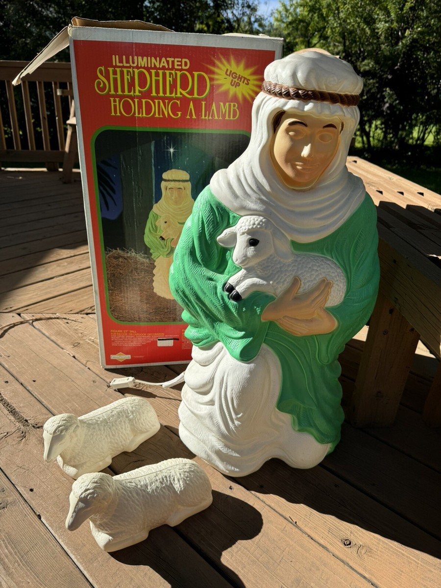 Vtg Christmas Blow Mold Shepherd With Lamb Sheep Empire Box Works