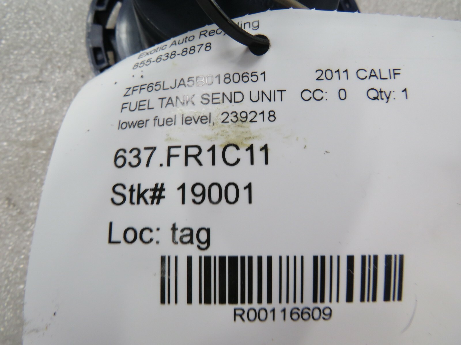 Ferrari California, Lower Fuel Level Sensor, Used, P/N 239218
