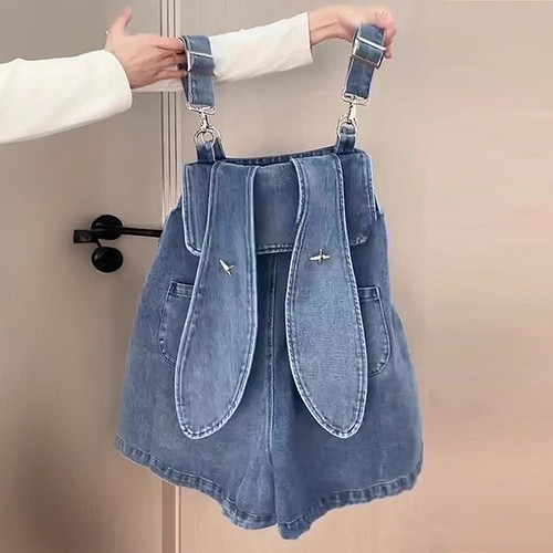 Lady Large Size Sweet Denim Shorts Strappy Shorts Casual Loose Short Summer Cute - Picture 9 of 9