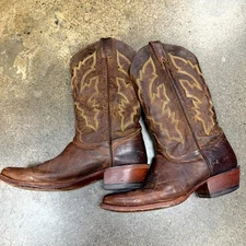 VTG Justin Boots Mens Snip Toe SIZE 10 Western Brown Leather Cowboy Made In USA