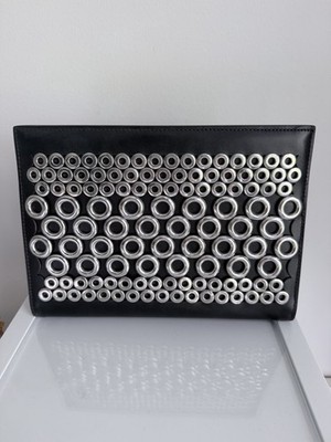 Authentic ALAÏA Black Leather Eyelet Studded Clutch Bag - Excellent Condition